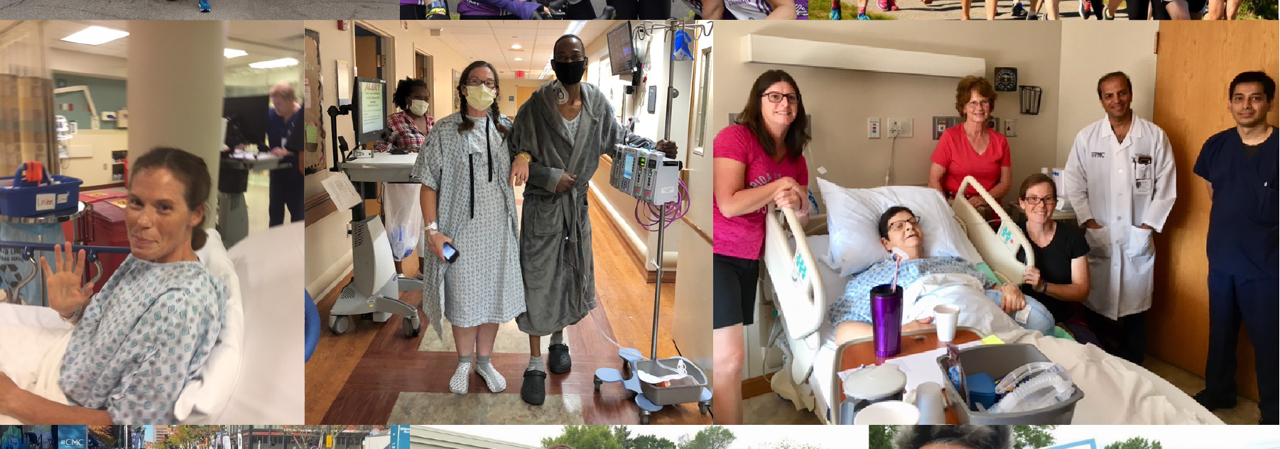 Collage of Rebekah Thomas volunteering, donating organs, and running.
