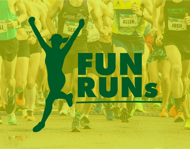 Fun Runs logo in green with yellow background and runners